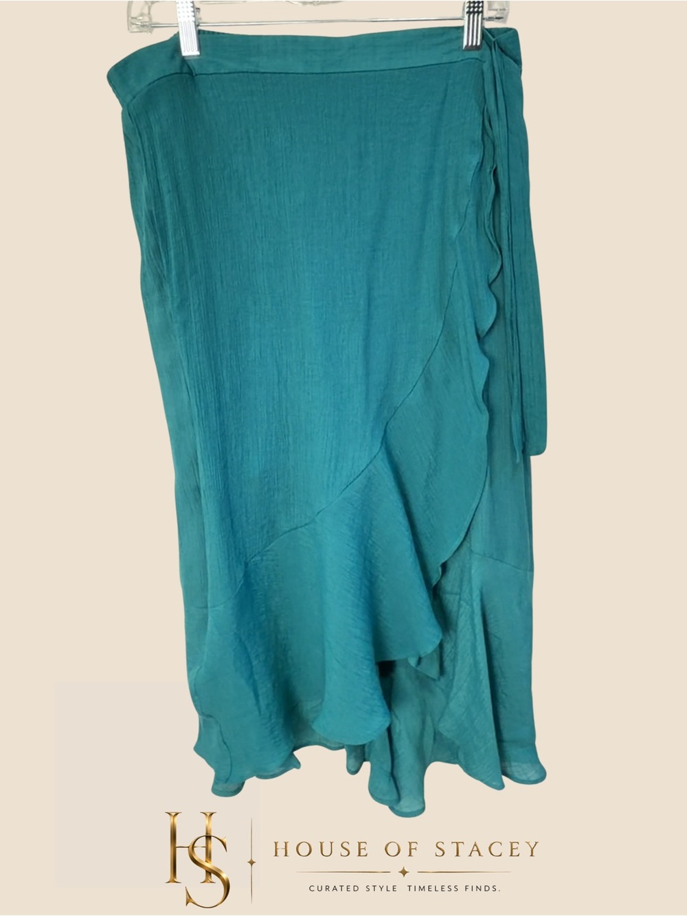 Teal Ruffle Wrap Midi Skirt Boho Flowy Vacation Skirt Large